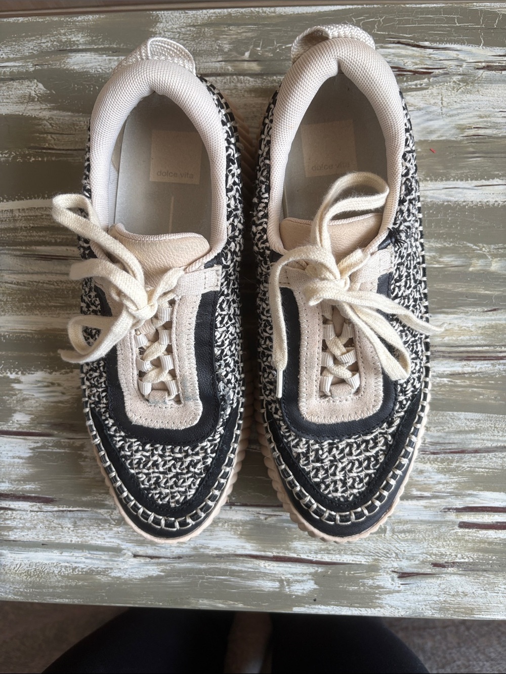 Dolce Vita Black and Cream Woven Platform Sneakers - Picture 8 of 8